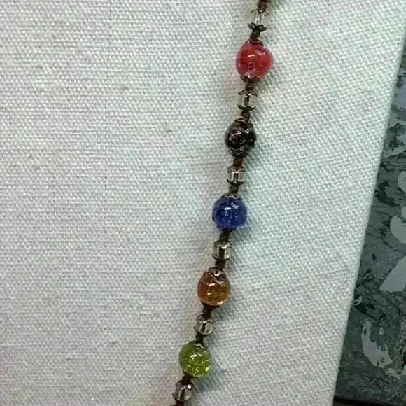 Vintage Hand Blown Foil Multi Colored Glass Bead Necklace - Picture 3 of 7